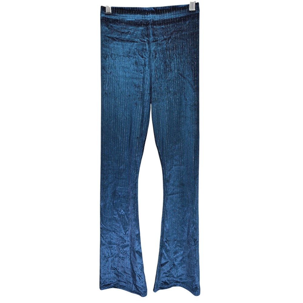 Old Navy High-Waisted Blue Velvet Shine Flare Leg Pants Size L 10-12 584838-0